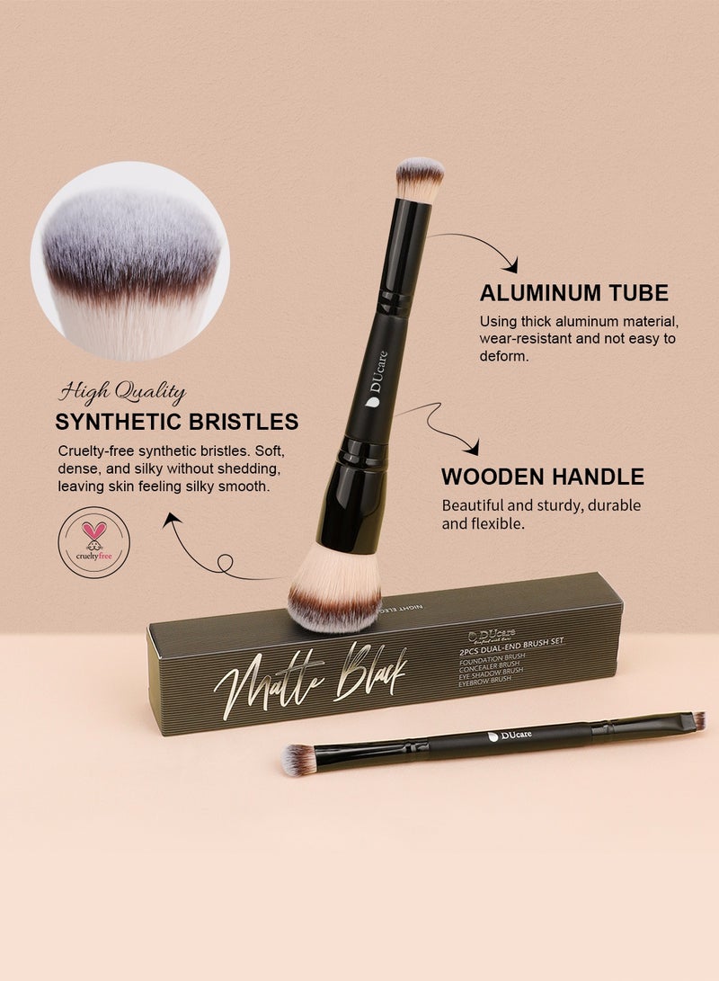 DUcare 2-in-1 Dual-Ended Makeup Brushes 2 Pack - Black Edition Contouring Foundation & Concealer Brushes for Liquid, Powder, Buffing, Blending - Image 4