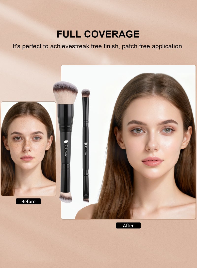 DUcare 2-in-1 Dual-Ended Makeup Brushes 2 Pack - Black Edition Contouring Foundation & Concealer Brushes for Liquid, Powder, Buffing, Blending - Image 5