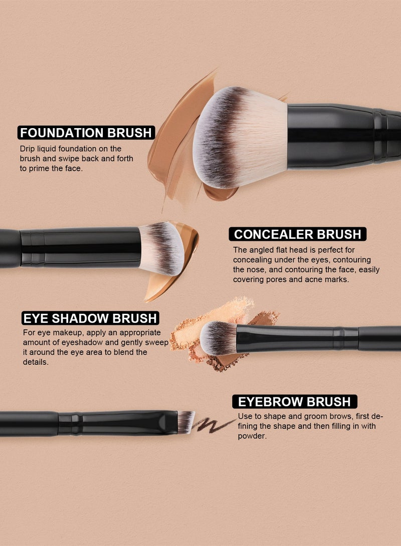 DUcare 2-in-1 Dual-Ended Makeup Brushes 2 Pack - Black Edition Contouring Foundation & Concealer Brushes for Liquid, Powder, Buffing, Blending - Image 3