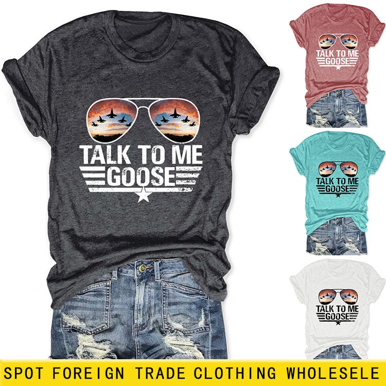 Talk To Me Goose Letter Printed Round Neck Short Sleeve T-Shirt - Image 2