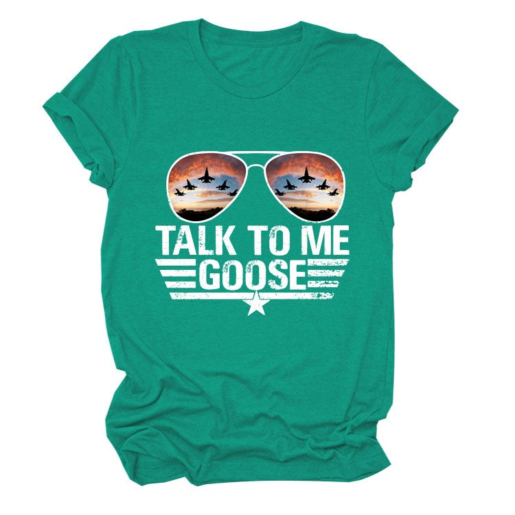 Talk To Me Goose Letter Printed Round Neck Short Sleeve T-Shirt - Image 1