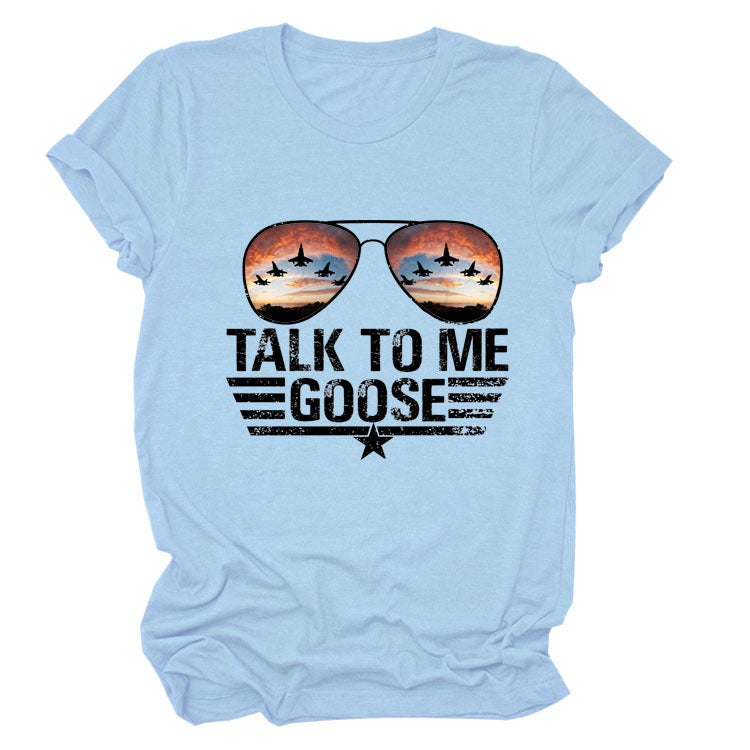 Talk To Me Goose Letter Printed Round Neck Short Sleeve T-Shirt - Image 5