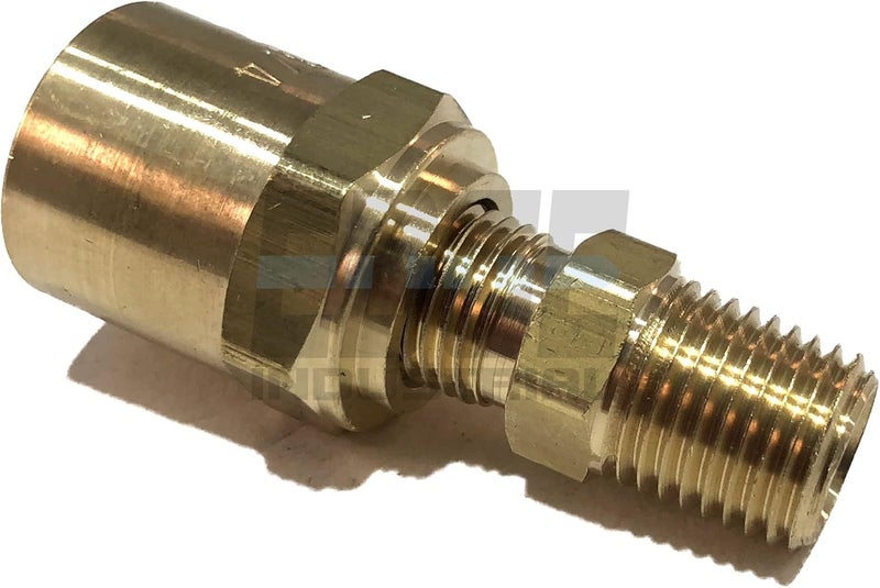 EDGE INDUSTRIAL Brass Reusable Fitting Adapter 1/4" NPTF Male X 3/8" Hose ID X 3/4" Hose OD (Qty 01) - Image 1