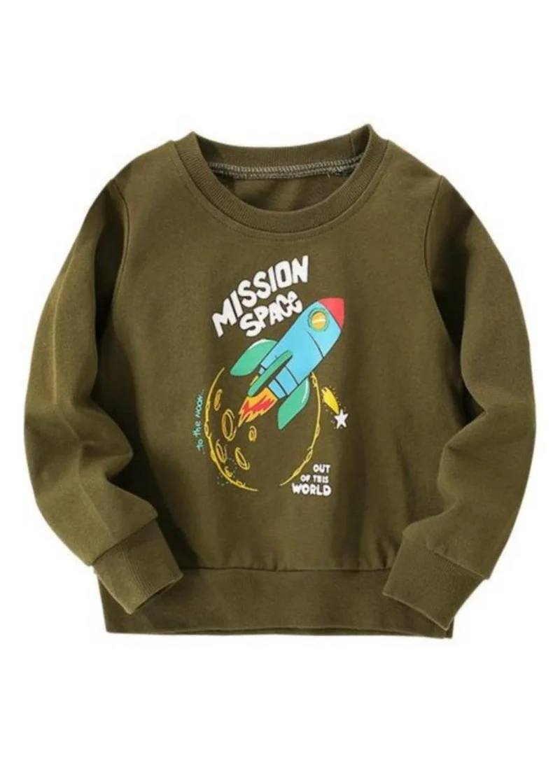 يونيكي Olive Green Graphic Printed Round Neck T-shirt