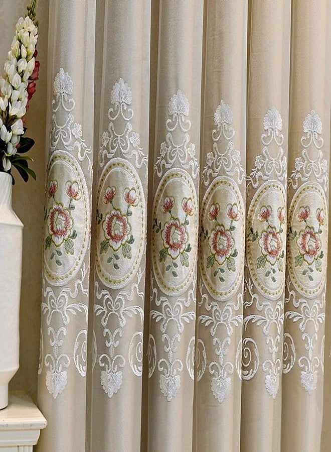 Amidoudou 1 Pair European Double Layer Curtains with Valance for Living Room Bedroom Floral Embroidered Curtains (Beige,51x84 Inch) - Image 3