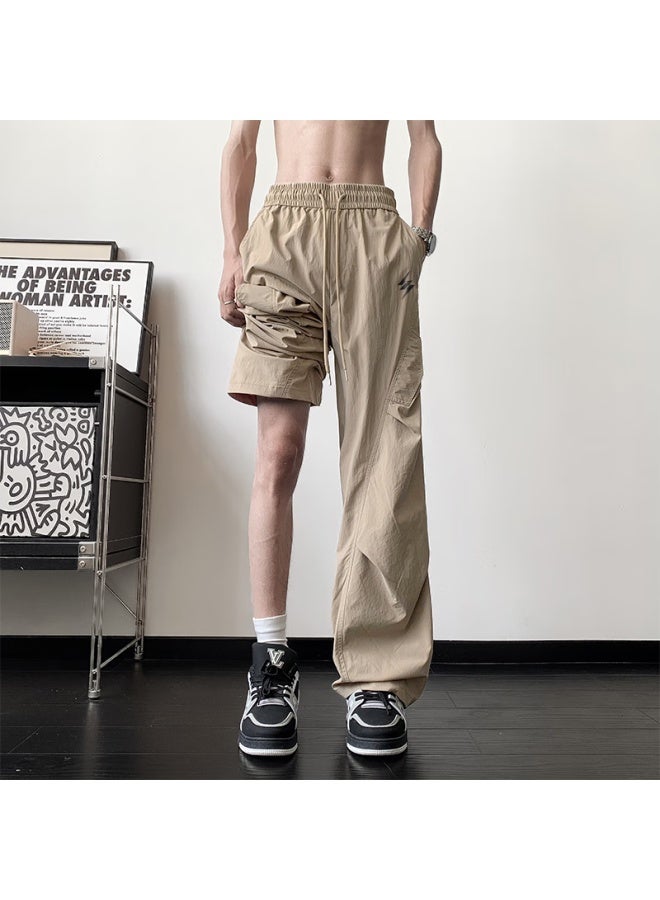 Izexx Quick-dry Paratrooper Casual Pants For Men, Summer Straight-leg Loose Cargo Pants, Wide-leg Sports Trousers Xx36 Khaki XL - Image 1