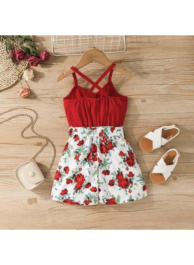 MiniMe Two-Piece Clothing Set for Girls | 72–84 Months | Red & White | 100% Polyester | Summer Casual Dress | Top & Bottom Set with Skirt | Soft Fabric | Comfortable | Breathable | Printed Jumpsuit - Image 3