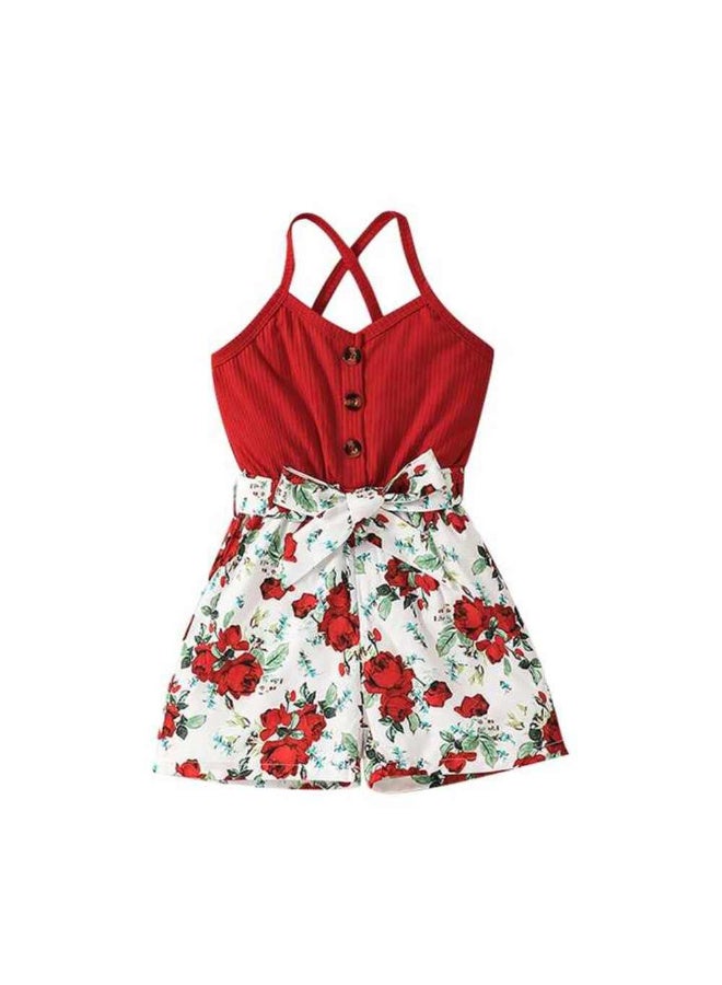 MiniMe Two-Piece Clothing Set for Girls | 72–84 Months | Red & White | 100% Polyester | Summer Casual Dress | Top & Bottom Set with Skirt | Soft Fabric | Comfortable | Breathable | Printed Jumpsuit - Image 1