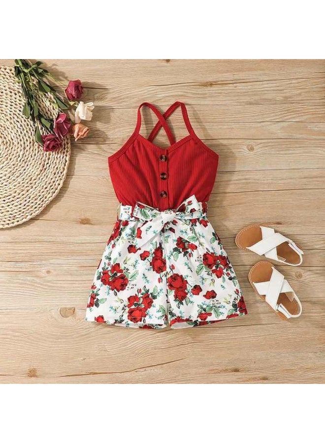 MiniMe Two-Piece Clothing Set for Girls | 72–84 Months | Red & White | 100% Polyester | Summer Casual Dress | Top & Bottom Set with Skirt | Soft Fabric | Comfortable | Breathable | Printed Jumpsuit - Image 2