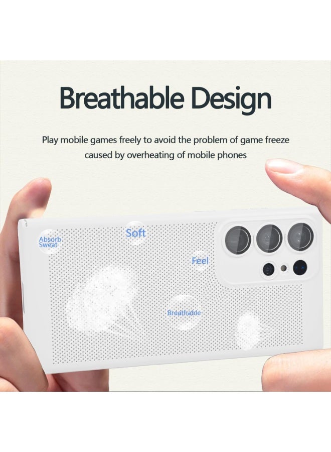 Case For Samsung Galaxy S25 Ultra Heat Dissipation Case with Built-in Camera Lens Protector Slim Fit Breathable Cooling Anti-Fingerprint Hard PC Back Shockproof Cover (White) - Image 5