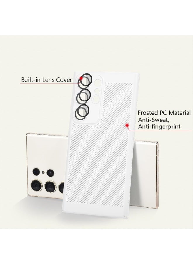 Case For Samsung Galaxy S25 Ultra Heat Dissipation Case with Built-in Camera Lens Protector Slim Fit Breathable Cooling Anti-Fingerprint Hard PC Back Shockproof Cover (White) - Image 3