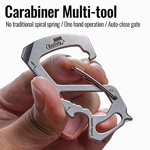 KeyUnity KS00 Carabiner Clip Multitool Stainless Steel 7 Tools in 1, Quick Release Clasp, Wrench, Cross Screwdriver, Slotted Screwdriver, Bottle Opener, Ruler, Key Holder (Silver) - Image 3