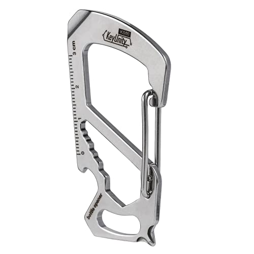 KeyUnity KS00 Carabiner Clip Multitool Stainless Steel 7 Tools in 1, Quick Release Clasp, Wrench, Cross Screwdriver, Slotted Screwdriver, Bottle Opener, Ruler, Key Holder (Silver) - Image 1