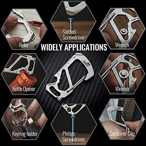 KeyUnity KS00 Carabiner Clip Multitool Stainless Steel 7 Tools in 1, Quick Release Clasp, Wrench, Cross Screwdriver, Slotted Screwdriver, Bottle Opener, Ruler, Key Holder (Silver) - Image 4