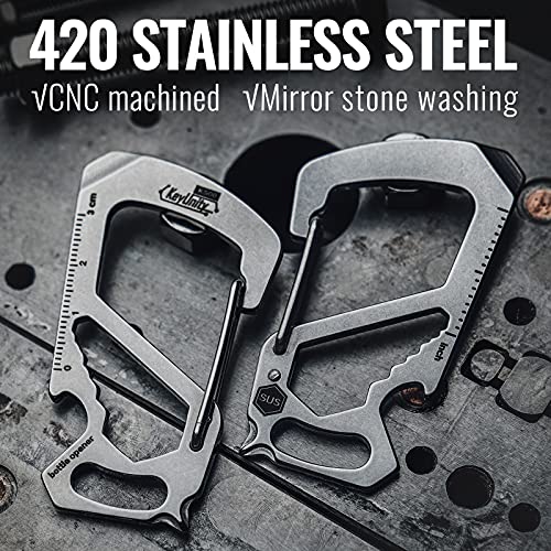 KeyUnity KS00 Carabiner Clip Multitool Stainless Steel 7 Tools in 1, Quick Release Clasp, Wrench, Cross Screwdriver, Slotted Screwdriver, Bottle Opener, Ruler, Key Holder (Silver) - Image 2