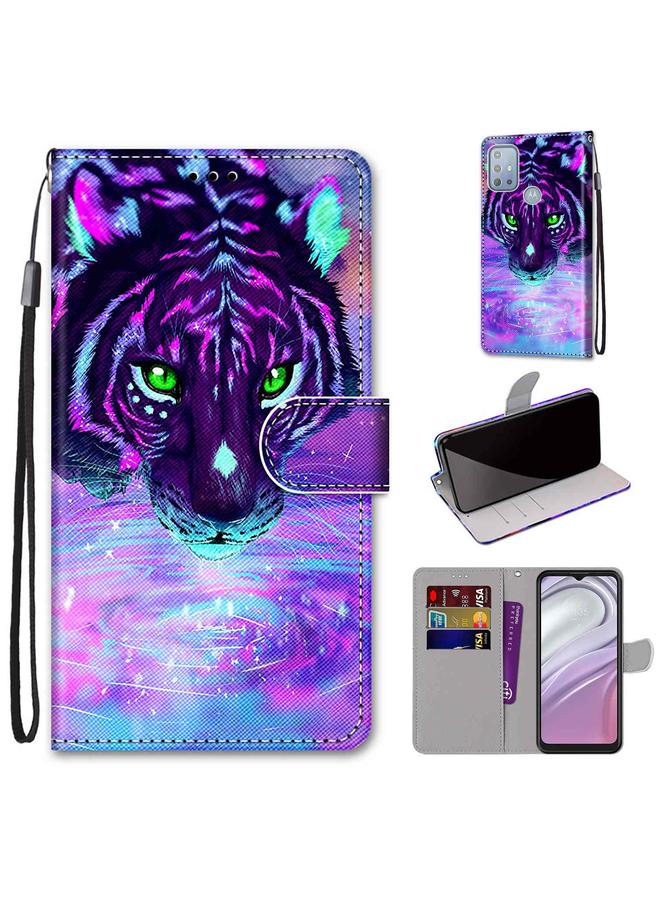 اس-توب جراب لهاتف Motorola Moto G10/G20/G30، جراب جلدي أفقي قلاب برسومات متقاطعة ملونة مع حامل وفتحات للبطاقات ومحفظة وحبل تثبيت - Image 1