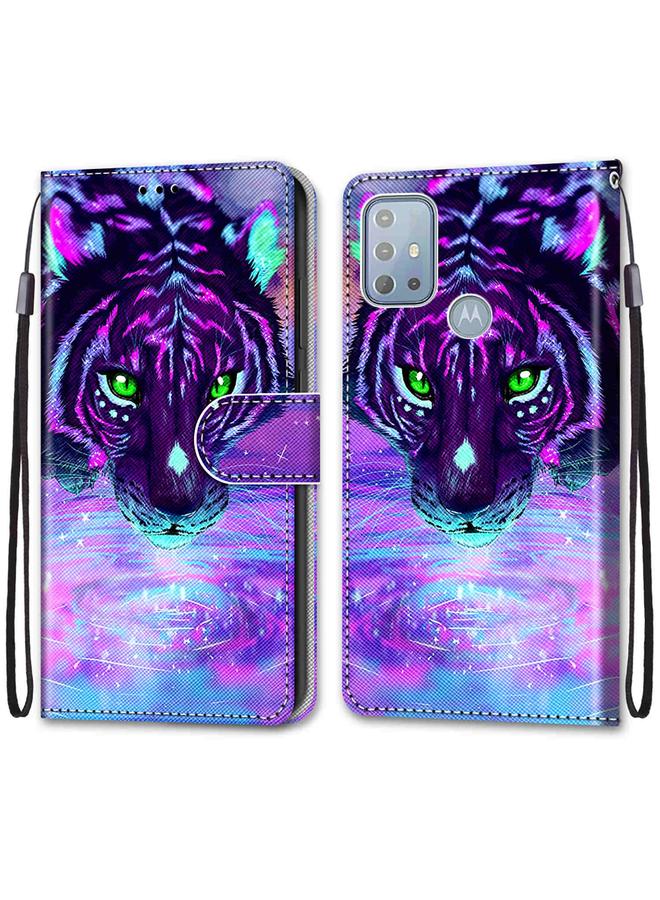 اس-توب جراب لهاتف Motorola Moto G10/G20/G30، جراب جلدي أفقي قلاب برسومات متقاطعة ملونة مع حامل وفتحات للبطاقات ومحفظة وحبل تثبيت - Image 2