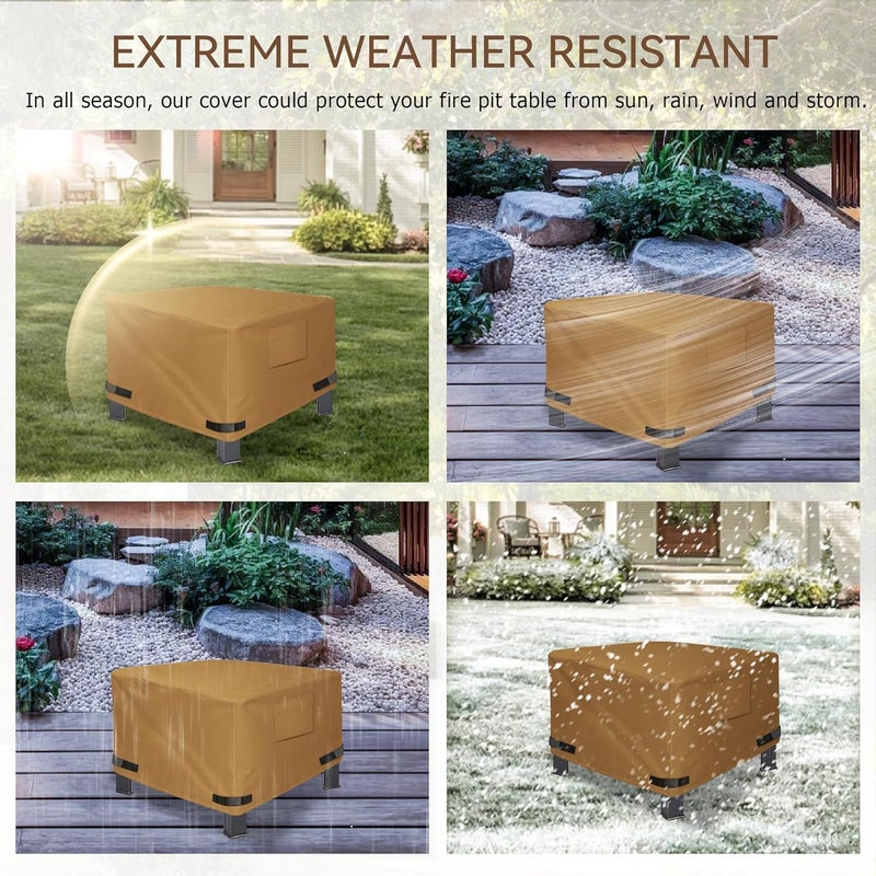 NEXCOVER غطاء موقد نار مربع - غطاء ثقيل مقاوم للماء 600D، غطاء خارجي متميز للباتيو، 36 بوصة طول × 36 بوصة عرض × 24 بوصة ارتفاع، يناسب مواقد النار / الطاولات 33 بوصة، 34 بوصة، 35 بوصة، 36 بوصة، بني. - Image 5