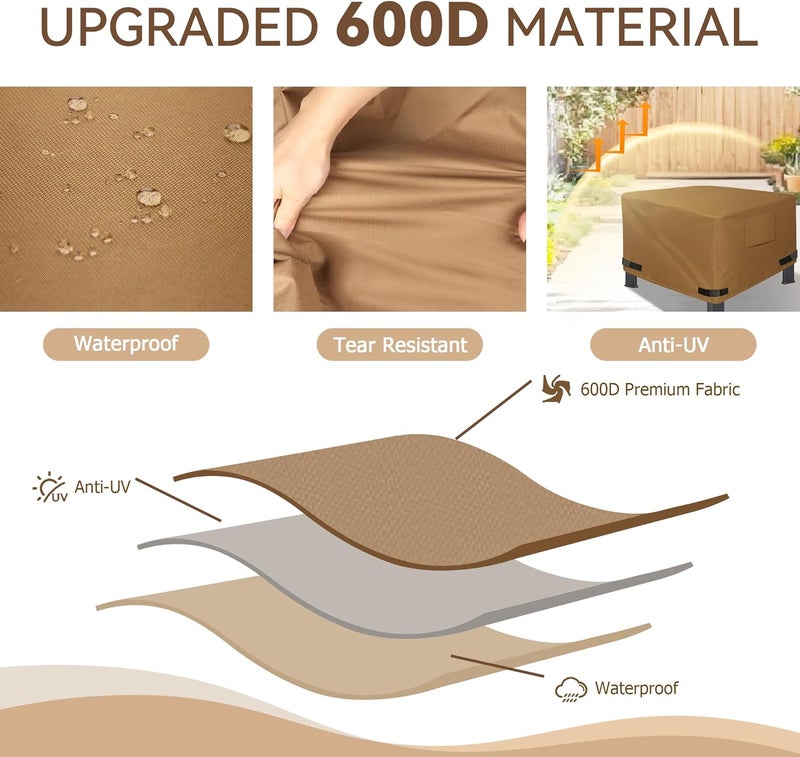 NEXCOVER غطاء موقد نار مربع - غطاء ثقيل مقاوم للماء 600D، غطاء خارجي متميز للباتيو، 36 بوصة طول × 36 بوصة عرض × 24 بوصة ارتفاع، يناسب مواقد النار / الطاولات 33 بوصة، 34 بوصة، 35 بوصة، 36 بوصة، بني. - Image 3