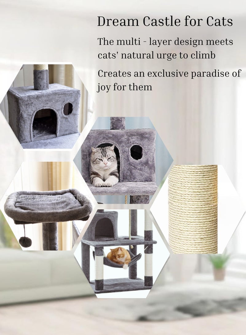 Generic Cat Tree, Multi-Level Cat Tower Cat Condo Cat Climbing Frame with Scratching Post Hammock Dangling Ball Soft Plush Condos Spacious Cat Cave for Kittens, Elderly Cats, Adult Cats, Grey - Image 2