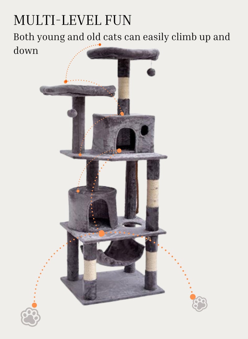 Generic Cat Tree, Multi-Level Cat Tower Cat Condo Cat Climbing Frame with Scratching Post Hammock Dangling Ball Soft Plush Condos Spacious Cat Cave for Kittens, Elderly Cats, Adult Cats, Grey - Image 3
