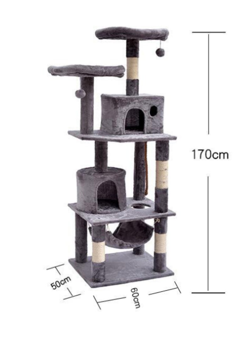 Generic Cat Tree, Multi-Level Cat Tower Cat Condo Cat Climbing Frame with Scratching Post Hammock Dangling Ball Soft Plush Condos Spacious Cat Cave for Kittens, Elderly Cats, Adult Cats, Grey - Image 4
