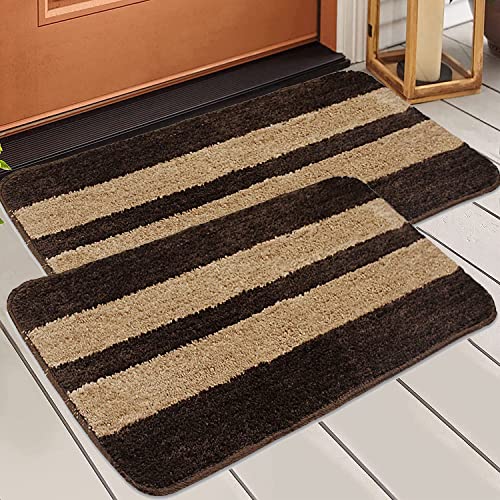 MODERN FAB Modern 2 Piece mats with Anti Skid Rubber Backing,Colour Cofee with Gold Strip,Size(40 x 60 cm) Set of 2 Piece - Image 2