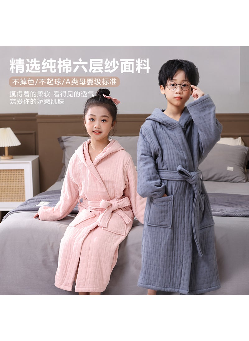 Generic Cotton Kids Bathrobe Six-Layer Thickened Home Wear S (height 150-160cm) 