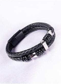 The Black Pearl Accessories Multi Layered Stainless Steel & Black Leather Bracelet For Men  - Image 1