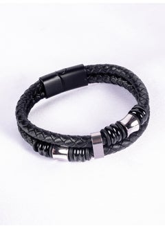 The Black Pearl Accessories Multi Layered Stainless Steel & Black Leather Bracelet For Men  - Image 2