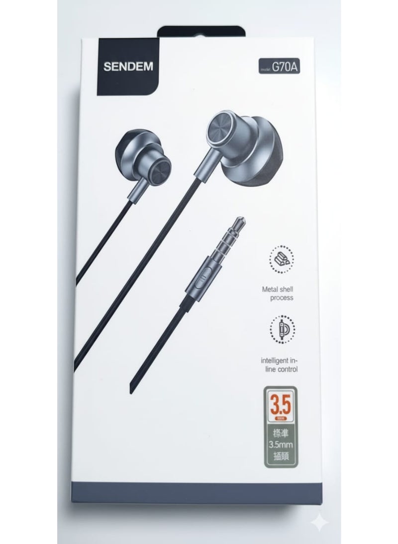 سيندم سماعات أذن سلكية SENDEM G70A - تصميم معدني، مقبس 3.5 مم، تحكم ذكي مدمج - Image 1