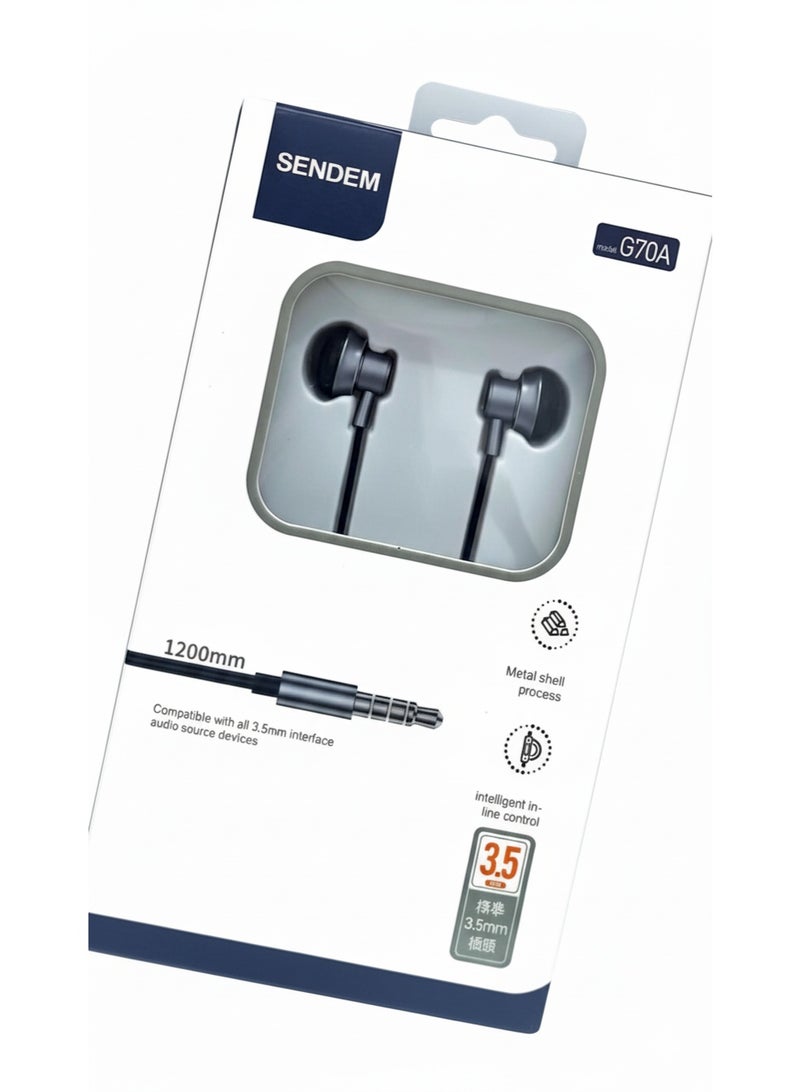 سيندم سماعات أذن سلكية SENDEM G70A - تصميم معدني، مقبس 3.5 مم، تحكم ذكي مدمج - Image 2