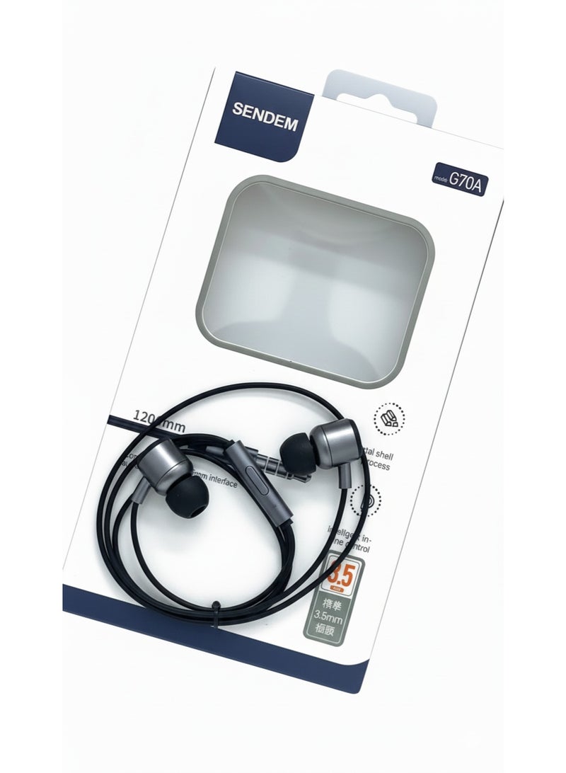 سيندم سماعات أذن سلكية SENDEM G70A - تصميم معدني، مقبس 3.5 مم، تحكم ذكي مدمج - Image 3