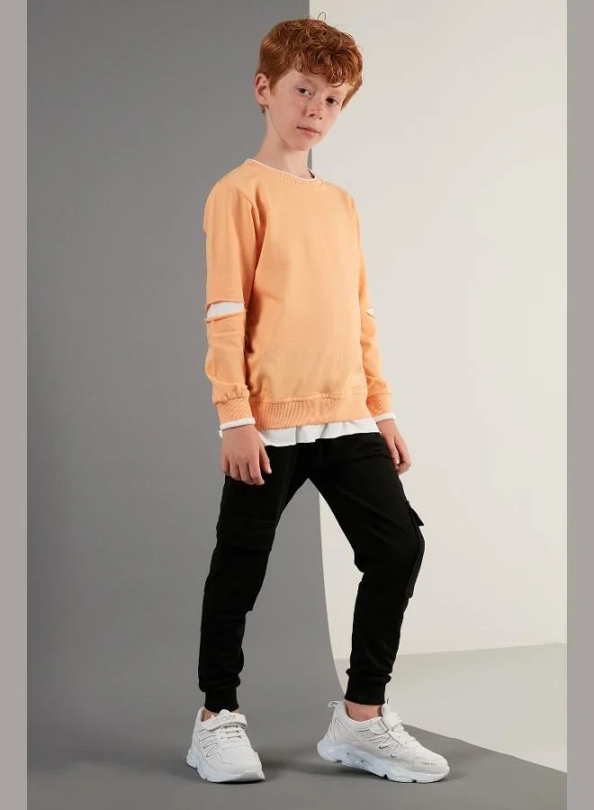 Lela Lela Ripped Detailed Crew Neck Additional Piece Detailed 100% Cotton Sports Suit Boy's SET 59215614