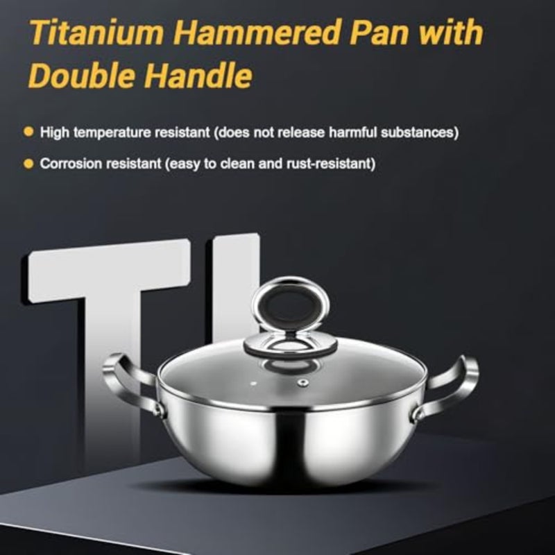 Titanium Sauté Pan, High Rim, 28 cm Titanium Pro Pan with Lid, Titanium Casserole with High Rim, Cooking Pot, Hammered Non-Stick Frying Pan, Serving Pan, Induction for All Hobs - Image 3