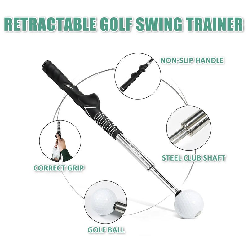 PETO Retractable Golf Swing Training Aid, Telescopic club, Click Sound Stick Trainer, Golf Warm Up, Grip Trainer, Strength, Tempo Training Aids, Golf Gift - Image 2