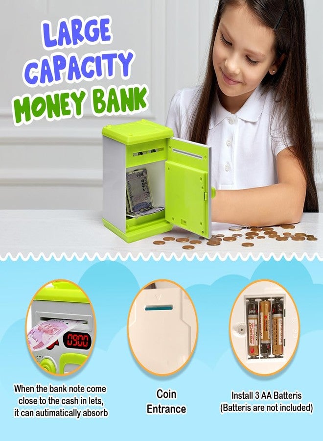 Gooyo GY-3011 Toy Money Bank with Fingerprint Sensor & Password Protection Feature | Money Safe Toy with Sound Effects | Money Saving Toy for Kids | Green, Power Source : 3xAA Batteries (Not Included) - Image 5