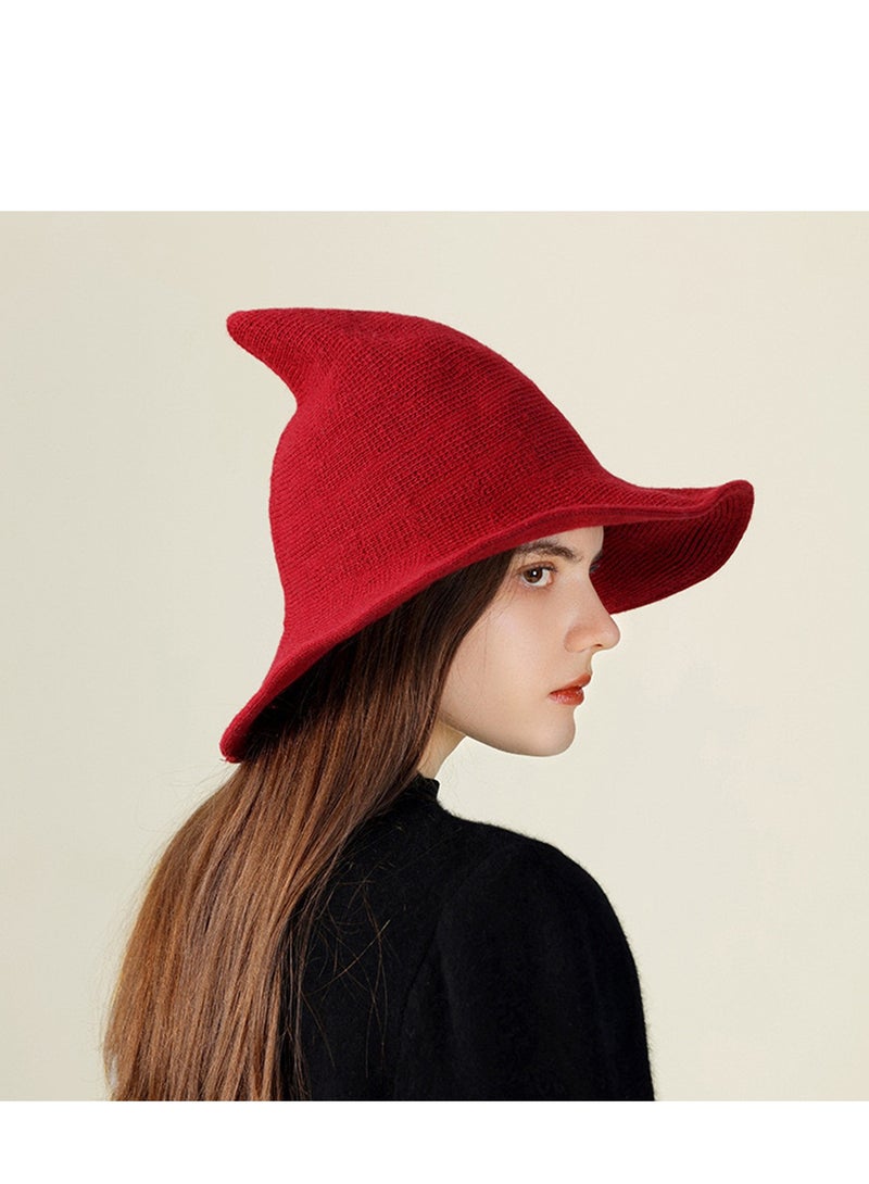 إمرأة ساحرة قبعة مع حافة واسعة قابلة للطي تلميح قبعة ، اكسسوارات الملابس الطرف ( الأحمر ) - Image 1