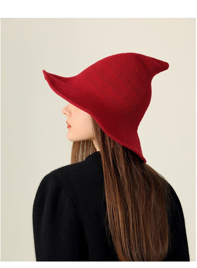 إمرأة ساحرة قبعة مع حافة واسعة قابلة للطي تلميح قبعة ، اكسسوارات الملابس الطرف ( الأحمر ) - Image 4