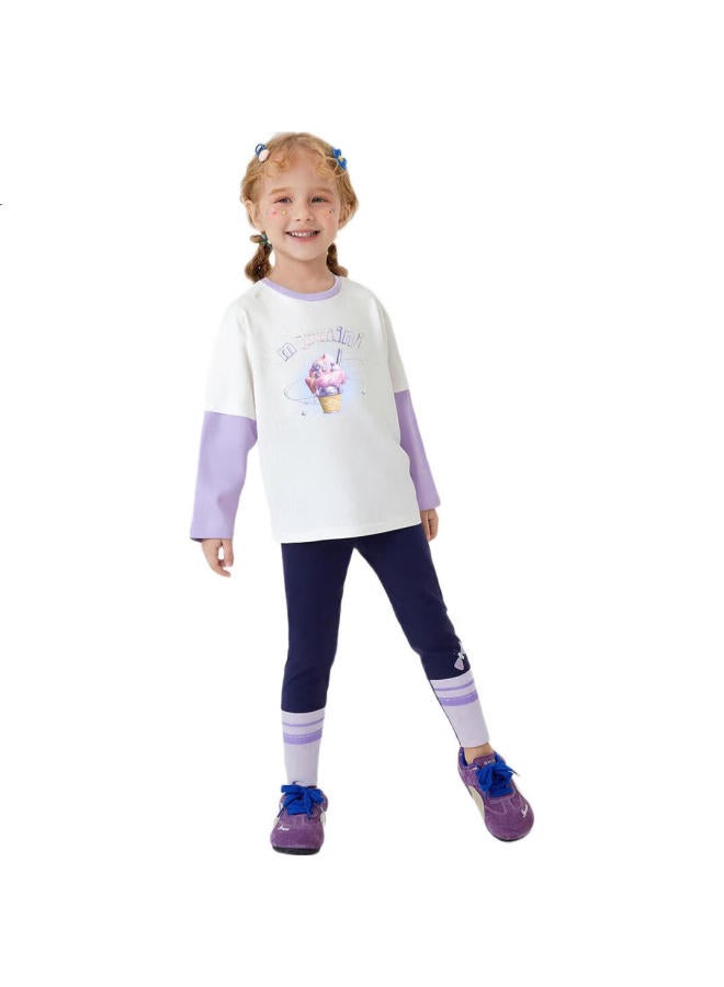 Mqdmini Children'S Long-Sleeve T-Shirt, Girls' Faux Two-Piece Solid Color T-Shirt, Base Layer Clothing, Dreamy Cone - Image 2
