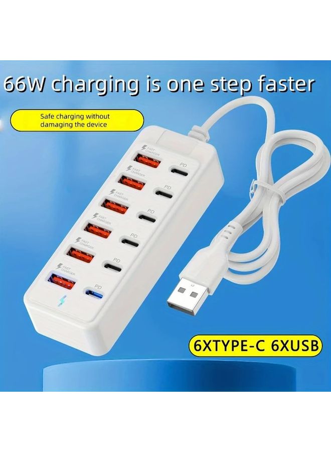 12 Port USB Charger Hub 66W Smart Fast Charge Multi Port Power Strip 6 USB 6 Type C Simultaneous Office Charging - Image 2