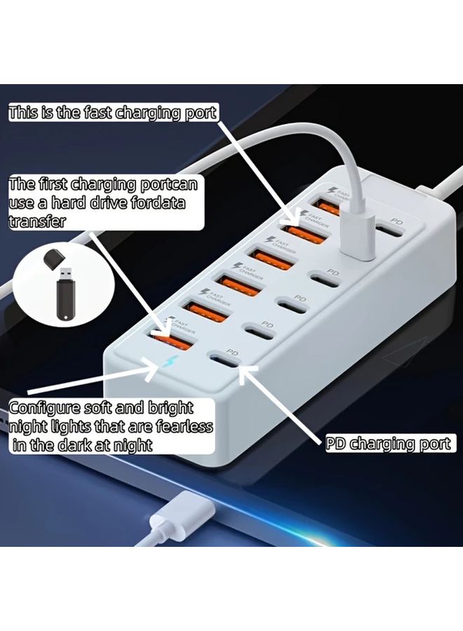 12 Port USB Charger Hub 66W Smart Fast Charge Multi Port Power Strip 6 USB 6 Type C Simultaneous Office Charging - Image 4