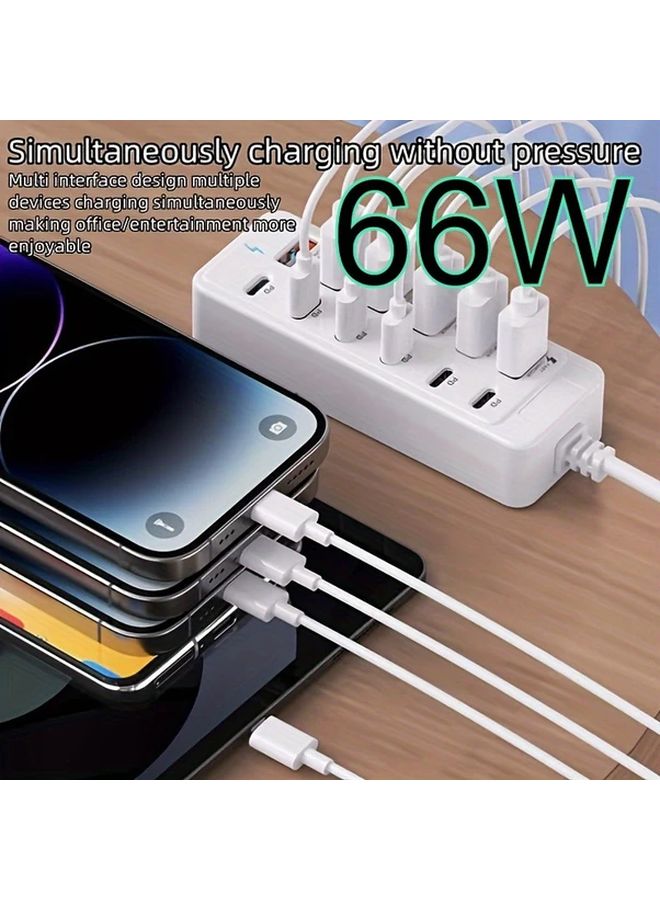 12 Port USB Charger Hub 66W Smart Fast Charge Multi Port Power Strip 6 USB 6 Type C Simultaneous Office Charging - Image 1