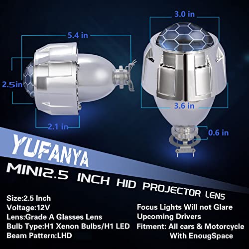 YUFANYA 2.5 Inch Honeycomb Bixenon Projector Lens with Sliver Chrome Shrouds,High/Low Beam Function Mini H1 Fit for H1 H4 H7 Car Motorcycle Retrofit - Image 3