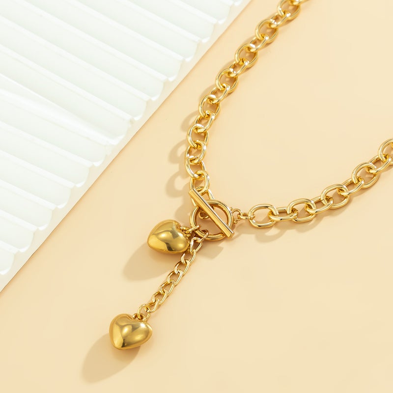 SHIXIN European and American Cross-Border Accessories: Personalized Hip-Hop Heart Pendant Clavicle Chain with Diamond-Inlaid Key Lock OT Buckle, Six-Sided Polished Necklace - Image 4