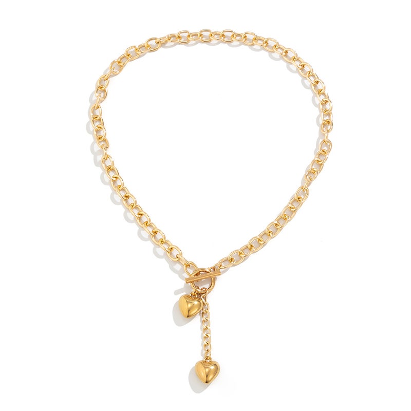 SHIXIN European and American Cross-Border Accessories: Personalized Hip-Hop Heart Pendant Clavicle Chain with Diamond-Inlaid Key Lock OT Buckle, Six-Sided Polished Necklace - Image 5
