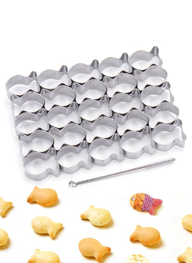 قالب قطاعة بسكويت على شكل سمكة ذهبية، 25 تجويف، قوالب صغيرة على شكل سمكة ذهبية للبسكويت، للعجينة غير اللاصقة، قوالب قطاعة بسكويت من الفولاذ المقاوم للصدأ للخبز - Image 1