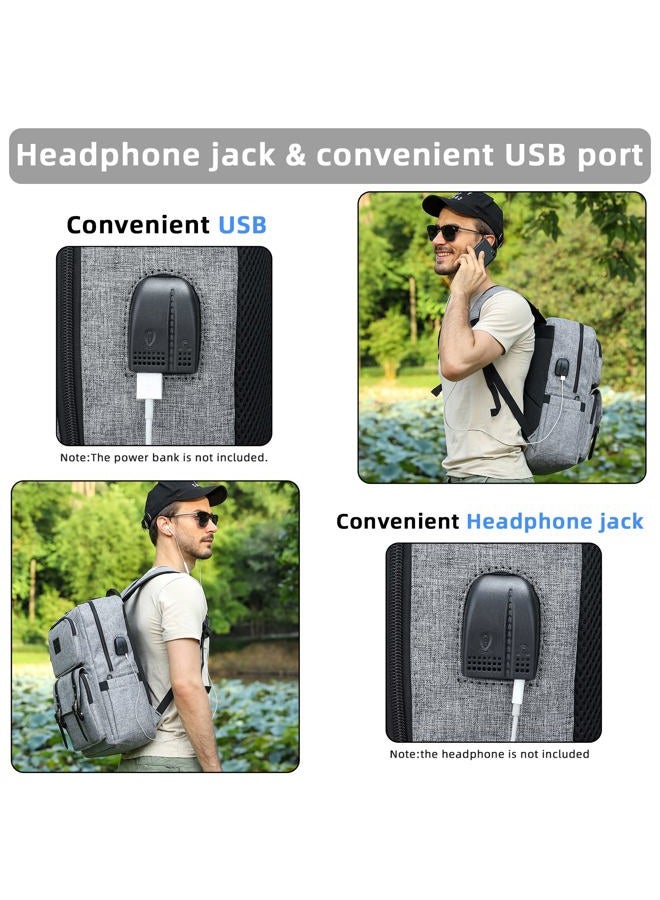 HFSX Laptop Backpack Women Men College Backpacks Bookbag Vintage Backpack Book Bag Fashion Back Pack Anti Theft Travel Backpacks with Charging Port fit 15.6 Inch Laptop Grey - Image 2