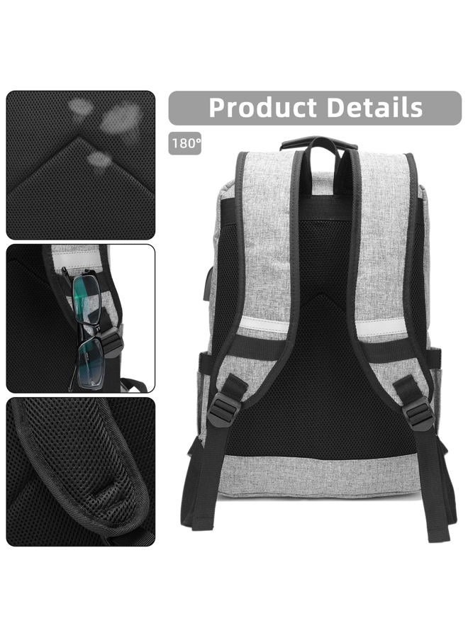 HFSX Laptop Backpack Women Men College Backpacks Bookbag Vintage Backpack Book Bag Fashion Back Pack Anti Theft Travel Backpacks with Charging Port fit 15.6 Inch Laptop Grey - Image 5