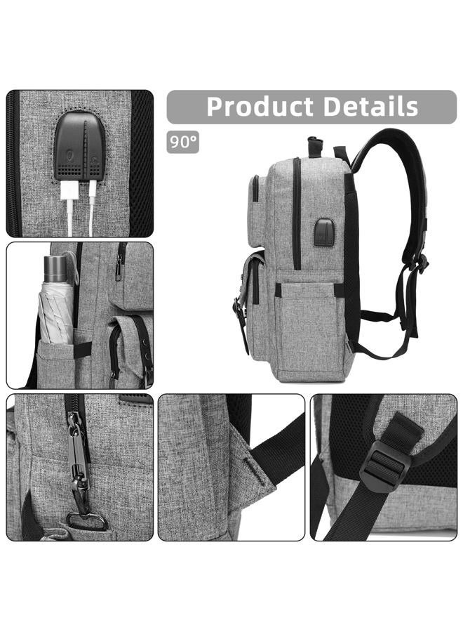 HFSX Laptop Backpack Women Men College Backpacks Bookbag Vintage Backpack Book Bag Fashion Back Pack Anti Theft Travel Backpacks with Charging Port fit 15.6 Inch Laptop Grey - Image 4